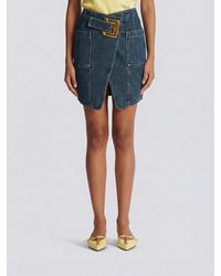 Balmain - Denim Mini Skirt With Maxi Buckle - Lyst