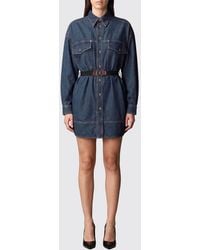Versace - Denim Cotton Mini Shirt Dress With Waist Belt - Lyst
