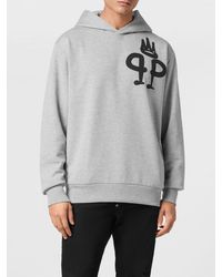 Philipp Plein - Contrast Logo Cotton Hoodie With Kangaroo Pocket And Dropped Shoulders - Lyst