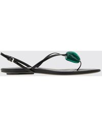 Alaïa - Leather Thong Sandals With Applied Stones And Low Heel - Lyst