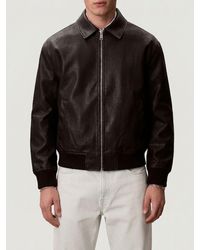 Calvin Klein - Faux Leather Bomber Jacket - Lyst