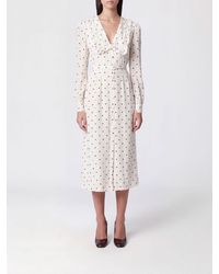 Alessandra Rich - Long-Sleeved Polka-Dot Silk Midi Shirtdress - Lyst