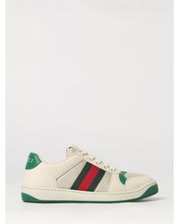 Gucci - Screener Low-Top Leather And Mesh Sneakers With Web Stripe - Lyst