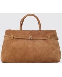 MANU Atelier - Le Cambon 40 Suede Handbag With Embossed Logo - Lyst
