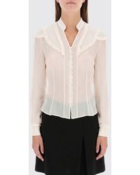 McQueen - Slim Fit V-Neck Silk Blouse With Ruffle Application - Lyst