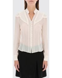 McQueen - Slim Fit V-Neck Silk Blouse With Ruffle Application - Lyst