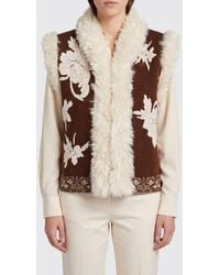 forte_forte - Floral Embroidered Faux Fur Vest With Shawl Collar - Lyst