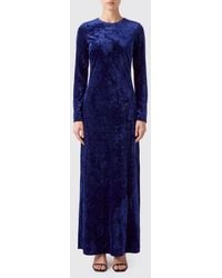 Semicouture - Long Velvet Sheath Dress With Crew Neck - Lyst