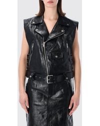 Saint Laurent - Cowhide Leather Biker Vest With Side Zip And Waist Belt - Lyst