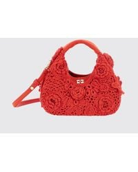 Ganni - Floral Embroidery Crochet Cotton Hobo Bag With Butterfly Logo - Lyst