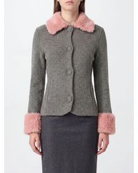 Moschino - Slim Fit Wool Blend Cardigan With Fur Collar And Cuffs - Lyst