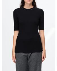 Brunello Cucinelli - Stretch Cotton T-Shirt With Monili Embellishment - Lyst