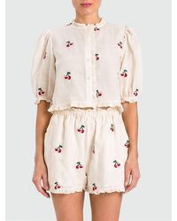 Twinset - Ramie Cropped Shirt With Embroidery - Lyst