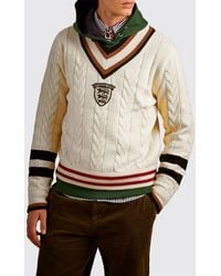 La Martina - Striped Wool Blend V-Neck Jumper With Crest Logo - Lyst