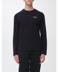 EA7 - Slim Fit Stretch Cotton Long-Sleeved T-Shirt With Monogram Print - Lyst
