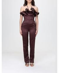 Elisabetta Franchi - Slim Fit Satin Jumpsuit With Rouches And Off-The-Shoulder Design - Lyst