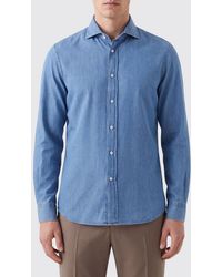 Brunello Cucinelli - Slim Fit Cotton Denim Shirt With French Collar - Lyst