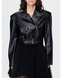 KARL LAGERFELD - Cropped Faux Leather Biker Jacket With Oversized Shoulders - Lyst
