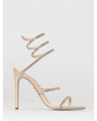 Rene Caovilla - Cleo Satin And Leather Sandal With Rhinestones - Lyst