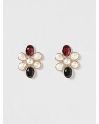 Self-Portrait - Brass Earrings With Set Rhinestones And Synthetic Pearls - Lyst