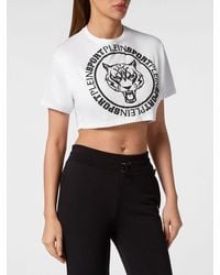 Philipp Plein - Cropped Jersey T-Shirt With Contrast Logo Print - Lyst
