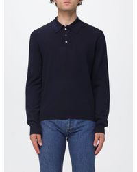 A.P.C. - Long-Sleeve Merino Wool Knitted Polo Shirt With Ribbed Collar - Lyst
