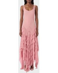 Blumarine - Asymmetric Georgette Dress With Ruffles - Lyst