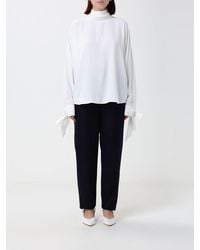 Emporio Armani - High-Neck Crêpe Blouse With Lace Inserts - Lyst