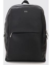 BOSS - Leather Backpack With Adjustable Shoulder Straps And Contrast Logo - Lyst