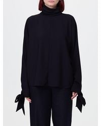 Emporio Armani - High-Neck Crêpe Blouse With Lace Inserts - Lyst