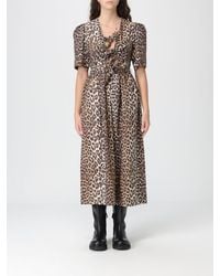 Ganni - Animal Print Cotton Midi Dress - Lyst