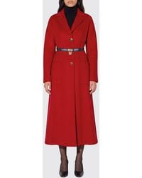 Elisabetta Franchi - Single-Breasted Long Pure Wool Coat With Waist Belt - Lyst