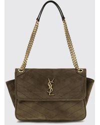 Saint Laurent - Niki Quilted Suede Shoulder Bag With Ysl Logo - Lyst