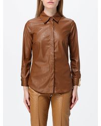 Elisabetta Franchi - Slim-Fit Faux Leather Shirt With Logo Detail Cuffs - Lyst