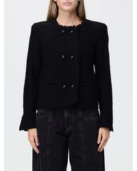 Isabel Marant - Short Double-Breasted Wool Blend Blazer With Frayed Hem - Lyst