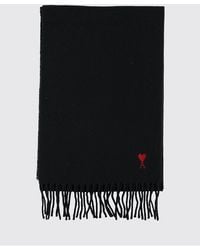 Ami Paris - Wollschal Mit Gesticktem Logo Und Fransenrändern - Lyst