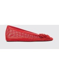 Ganni - Perforated Cotton Ballet Flats With Floral Appliqué - Lyst