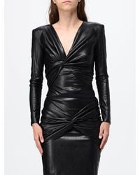 Elisabetta Franchi - Long-Sleeved Draped Faux Leather Evening Top - Lyst