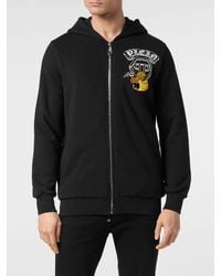 Philipp Plein - Zipped Cotton Hoodie With Graphic Print And Hexagon Logo - Lyst
