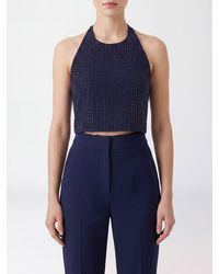 Pinko - Rhinestone-Embellished Crêpe Cropped Halter Top - Lyst