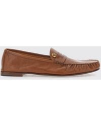 Versace - Grain Leather Penny Loafers With Medusa Plaque - Lyst