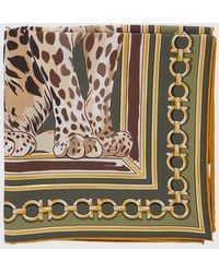 Ferragamo - Square Pure Silk Foulard With Animalier Print And Gancini Logo - Lyst