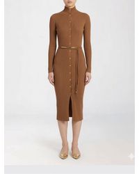 Elisabetta Franchi - Ribbed Knit Midi Dress With Buttons - Lyst