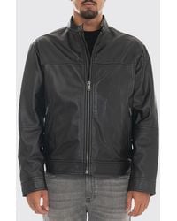 BOSS - Joslay Leather Biker Jacket With High Collar And Zipped Pockets - Lyst