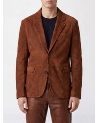 Golden Goose - Single-Breasted Suede Leather Blazer With Classic Lapels - Lyst