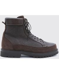 Brunello Cucinelli - Suede Calfskin Lace-Up Ankle Boots - Lyst