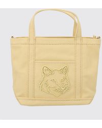 Maison Kitsuné - Maison Kitsun&Eacute Fox Head Cotton Mini Bag With Double Handle And Embroidered Logo - Lyst