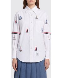 Thom Browne - Cotton Shirt With Patch Pocket And Flag Logo - Lyst