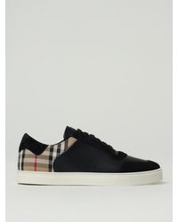 Burberry - Stevie Leather And Check Canvas Sneakers - Lyst
