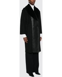 Twinset - Knee-Length Double-Breasted Wool Blend Coat With Shearling Interior - Lyst